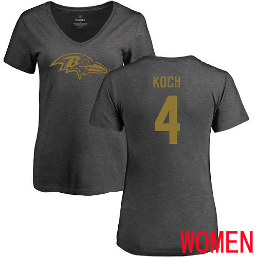 Baltimore Ravens Ash Women Sam Koch One Color NFL Football #4 T Shirt->women nfl jersey->Women Jersey
